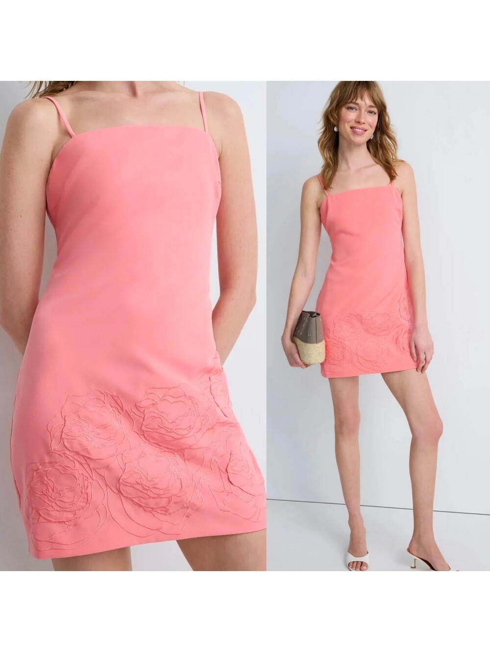Jewel Badgley Mischka sz 6 Pink Floral Applique Strap Mini Dress Coquettecore